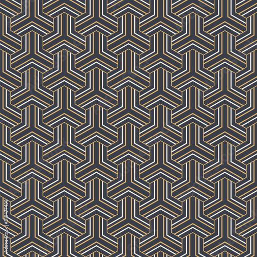 Abstract seamless pattern. Geometric tiles with triple weaving elements.