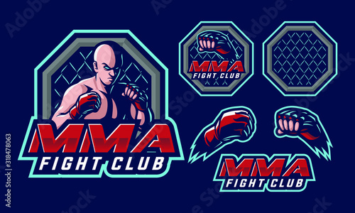 MMA Fighter mascot logo design for mma sport logo design isolated on dark background