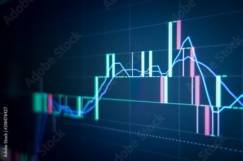 Stock market graph and ticker for businese analysis on LED screen monitor. Finance  Investing and exconomic concept.