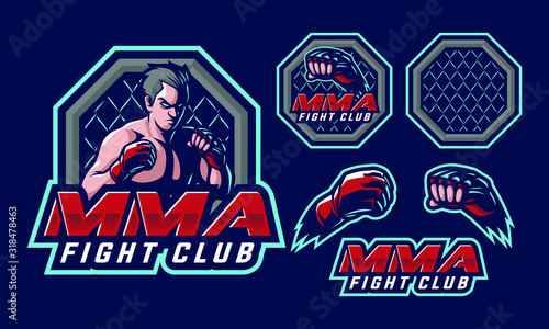 MMA Fighter mascot logo design for mma sport logo design isolated on dark background