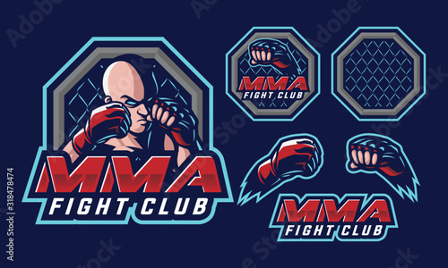 MMA Fighter mascot logo design for mma sport logo design isolated on dark background