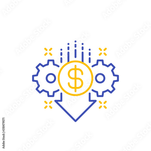 cost reduction, reduce price icon, line
