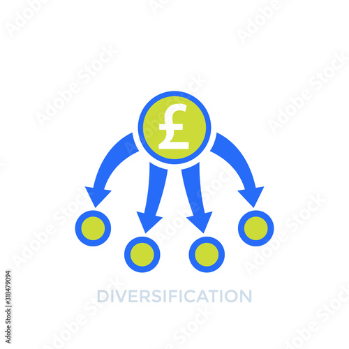 diversification, diversified portfolio icon with pound