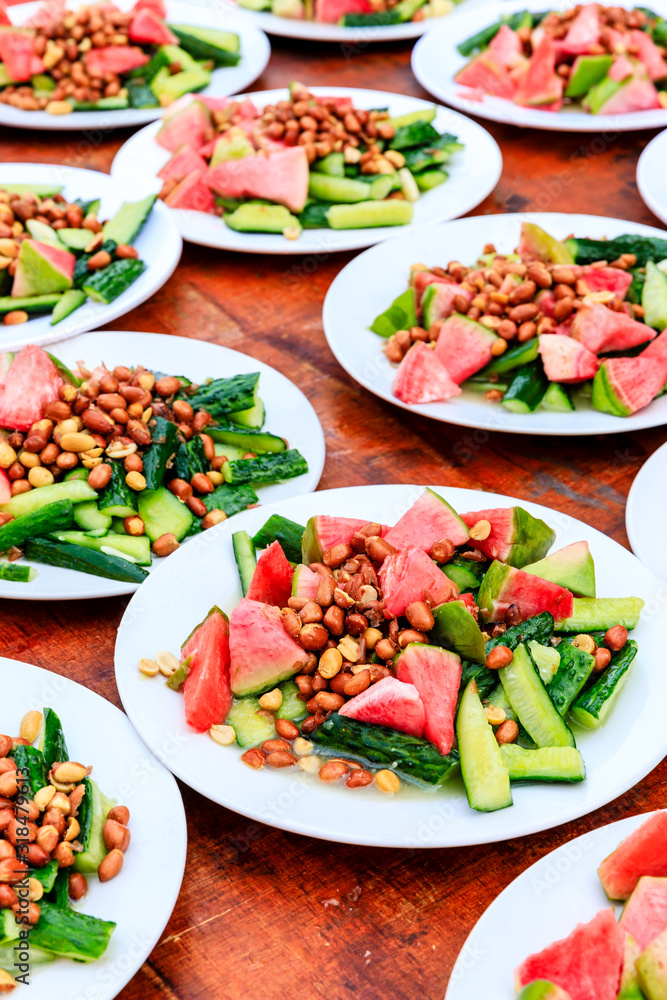Red radish and peanut with cucumber cold dish,Chinese food. Red radish and peanut with cucumber cold dish,Chinese food.