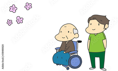 介護　老人　花見