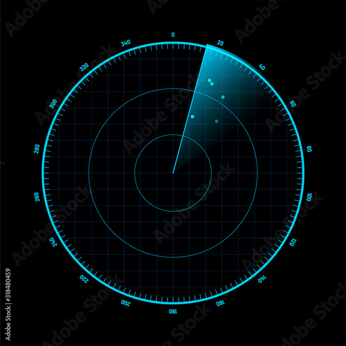 Abstract HUD interface element radar with targets detection on screen