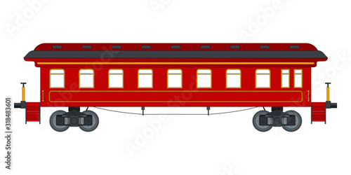 Red vintage passenger coach train in retro style