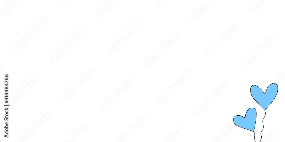 Long horizontal banner with balloons hearts. Bright, festive, cheerful summer, spring background for birthday, Valentine's day, congratulations, declarations of love, web Long horizontal banner with balloons hearts. Bright, festive, cheerful summer, spring background for birthday, Valentine's day, congratulations, declarations of love, web