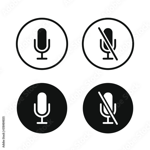 Microphone icon button set. Audio voice recording on/off mute symbol. Flat podcast application interface sign. Vector illustration image. Isolated on white background.