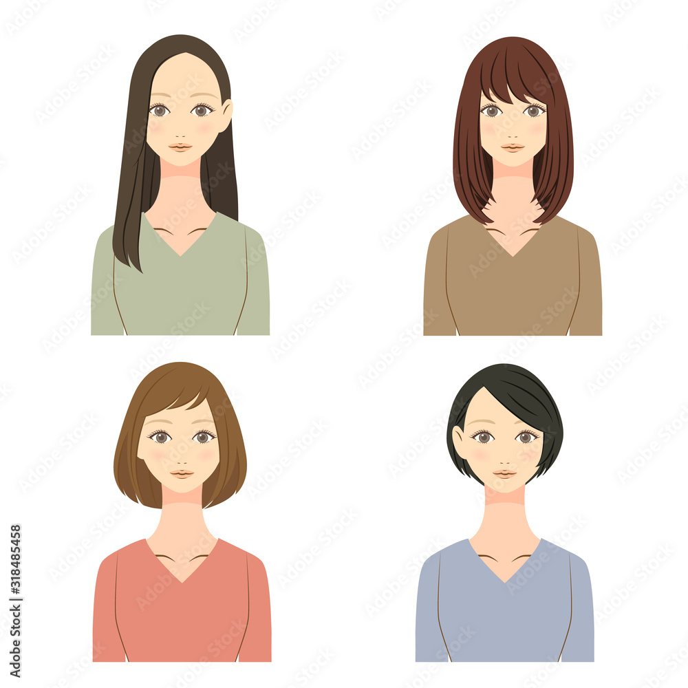 女性 ヘアスタイル イラストセット 01 Stock Vector Adobe Stock