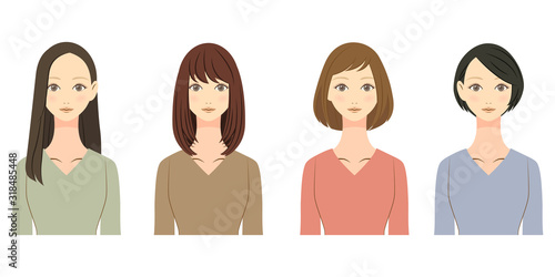 女性　ヘアスタイル　イラストセット　02