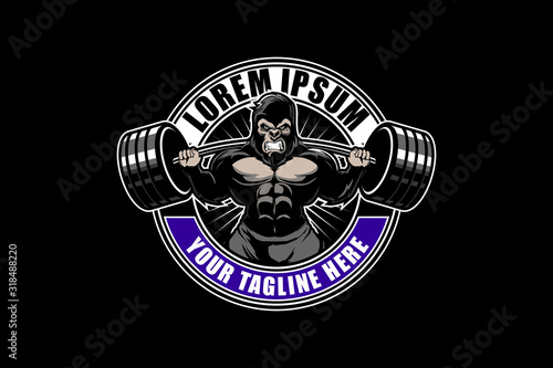 GORILLA OR SILVERBACK WITH BARBELL WEIGHTLIFTING VECTOR