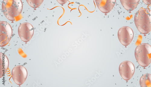 Balloons, confetti and ribbons, celebration background
