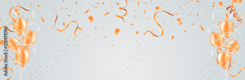 Balloons, confetti and ribbons, celebration background