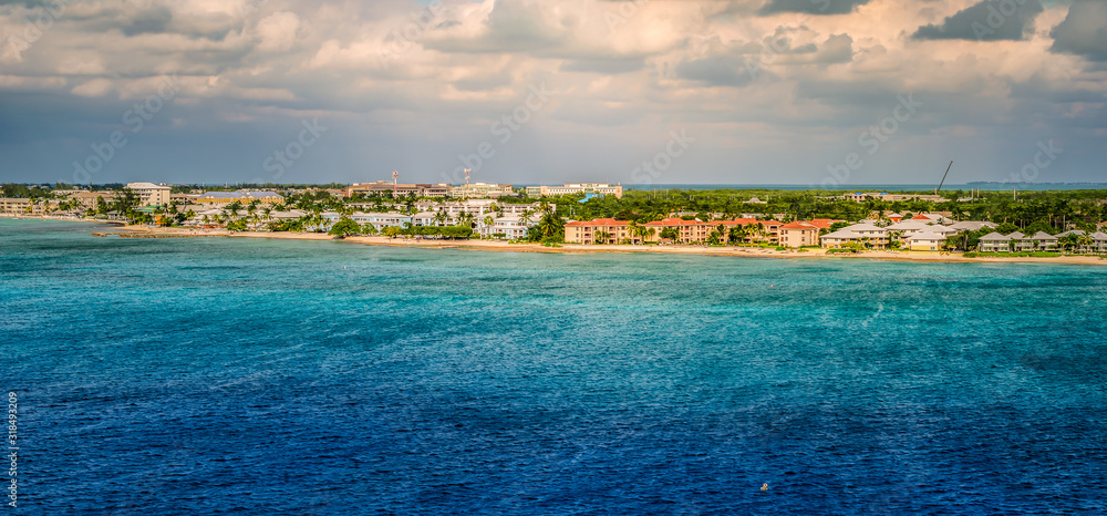 Panoramic landscape view of Grand Cayman, Cayman Islands.