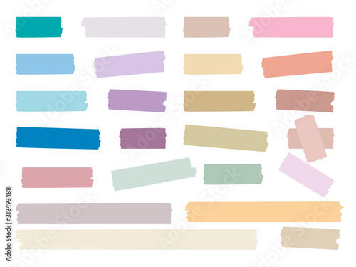 Sticky strips. Colored decorative tape mini washi sticker decoration vector set. Sticky tape, ripped scrapbook sticker decorative illustration photo