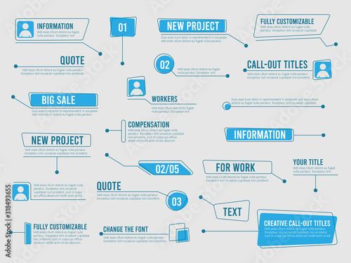 Callouts template. Digital info boxes with marketing text modern simple communication callouts vector labels. Title presentation linear, textbox content line illustration