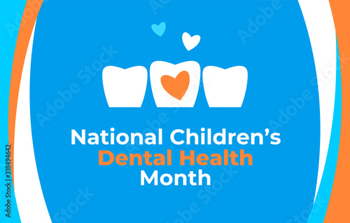 National Children’s Dental Health Month vector banner. Protecting teeth and promoting good health, prevention of dental caries in children. Logo design for the children's dentist clinic.