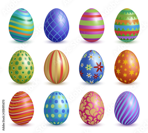 Easter eggs. Colored floral graphic decoration for easter celebration symbols vector realistic eggs collection. Illustration christianity eggs different easter