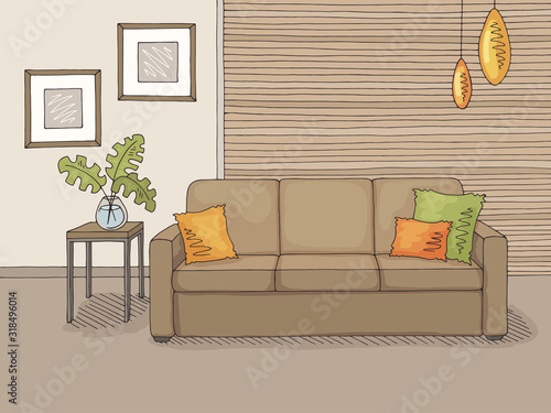 Living room graphic color home interior sketch illustration vector