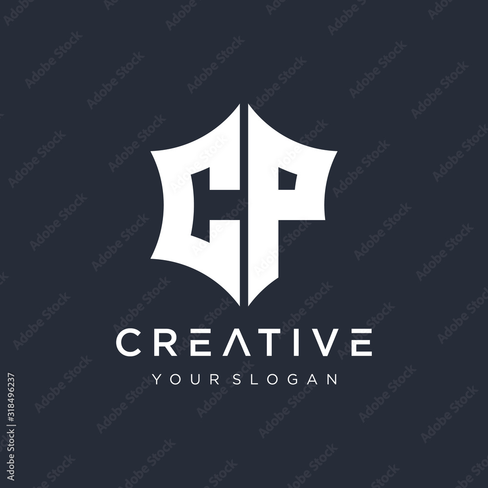 Obraz premium Abstract letter C P star hexagon simple logo icon design vector. Logo Emblem Capital Letter Modern Template. Creative minimalism logotype icon symbol. -VECTOR