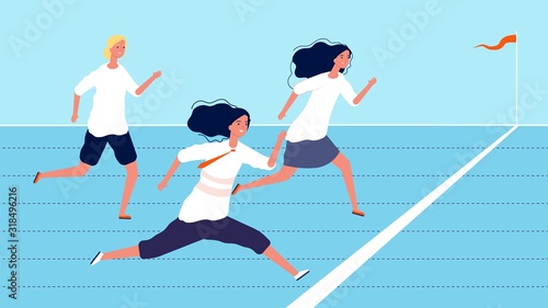 Female competition. Business women strive for success. Team leader or leadership vector concept. Leader female run to success, team leadership illustration