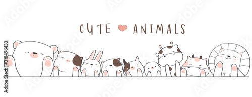 Cute baby animal cartoon hand drawn style.vector illustration