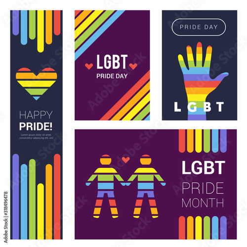 Lgbt banners. Pride rainbow colored backgrounds for supportive lgbt celebrating vector collection. Illustration pride lgbt, rainbow colorful posters