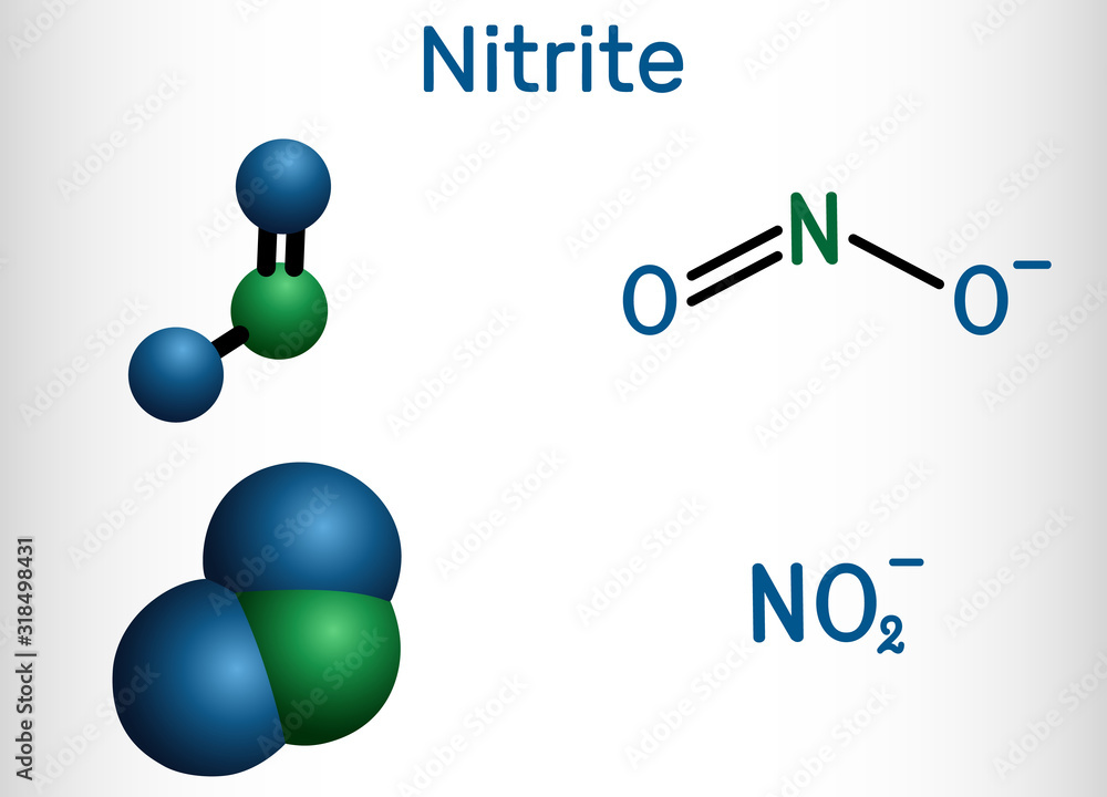 Nitrite anion, NO2- molecule. Structural chemical formula and molecule ...