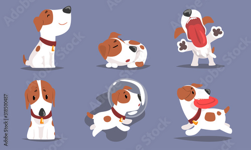 Cute Beagle Dog Collection, Funny Adorable Pet Animal Character in Different Situations Vector Illustration
