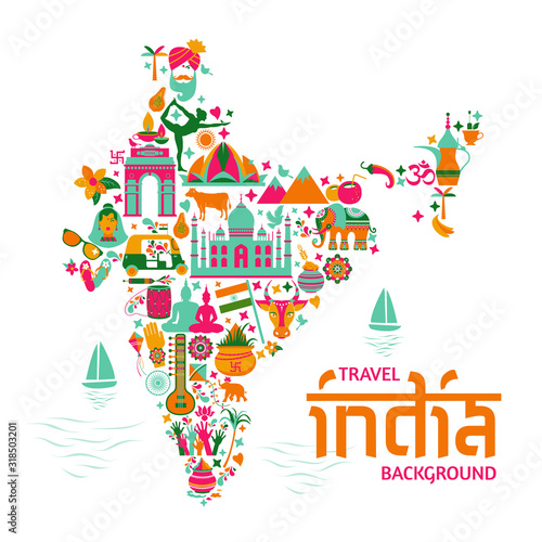 Traditional symbols in the form of a map of India
