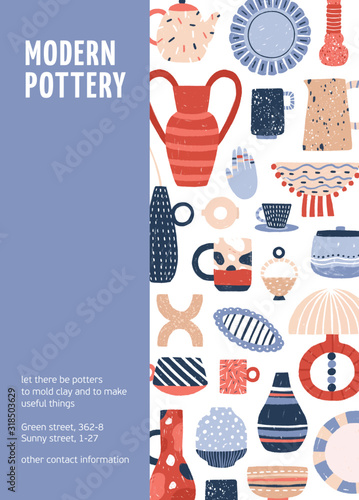 Poster of modern pottery ceramic studio vector flat illustration