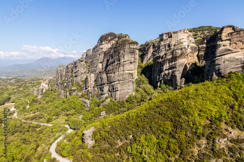 Kalabaka, Greece. The black rocks of Meteora and the town of Kalabaka as seen from the Monastery of St. Stephen