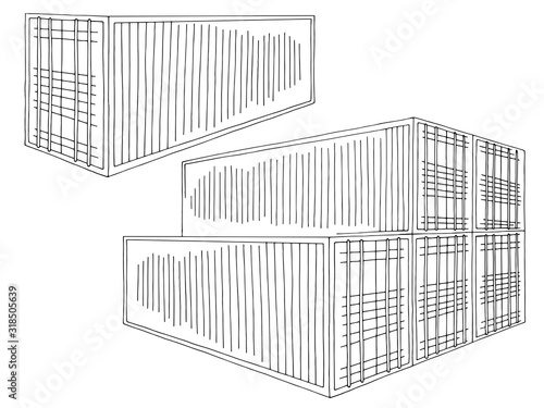 Cargo container graphic black white isolated set sketch illustration vector