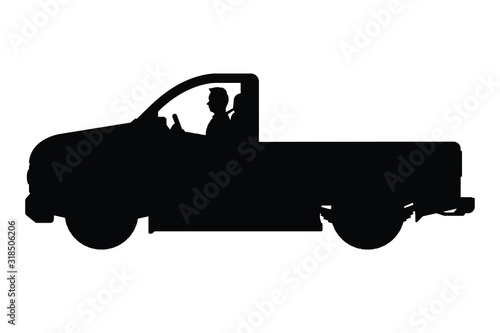 Pick up truck silhouette vector, Transportation vehicle