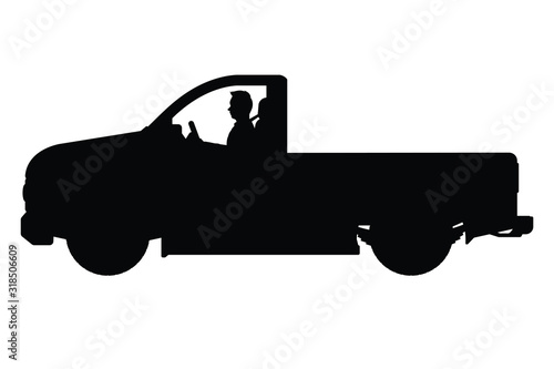 Pick up truck silhouette vector, Transportation vehicle