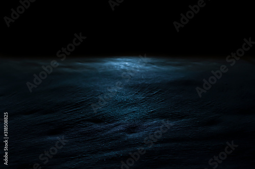 concrete floor surface or plaster wall background texture with rough black hole and dark blue light