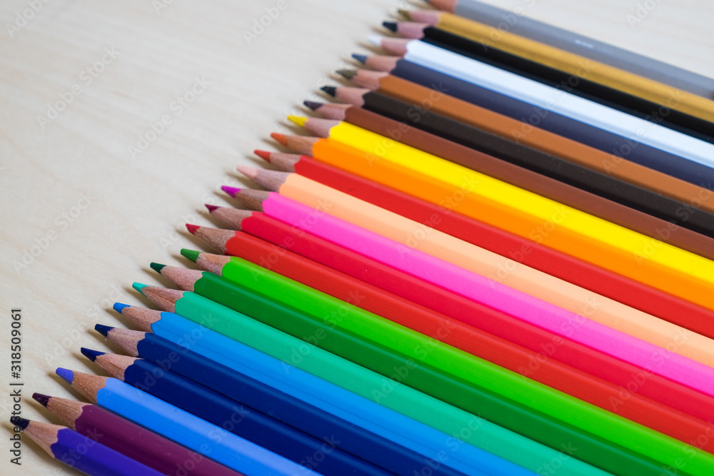 Color pencils on a table Color pencils on a table