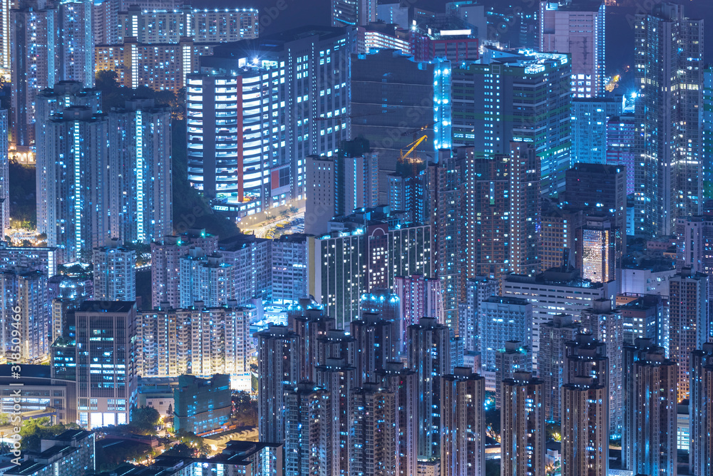 Aerial view of Hong Kong city at night Aerial view of Hong Kong city at night
