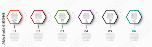 Vector infographic with 6 hexagons. Used for six diagrams, graph, flowchart, timeline, marketing, presentation. Creative business concept step by step