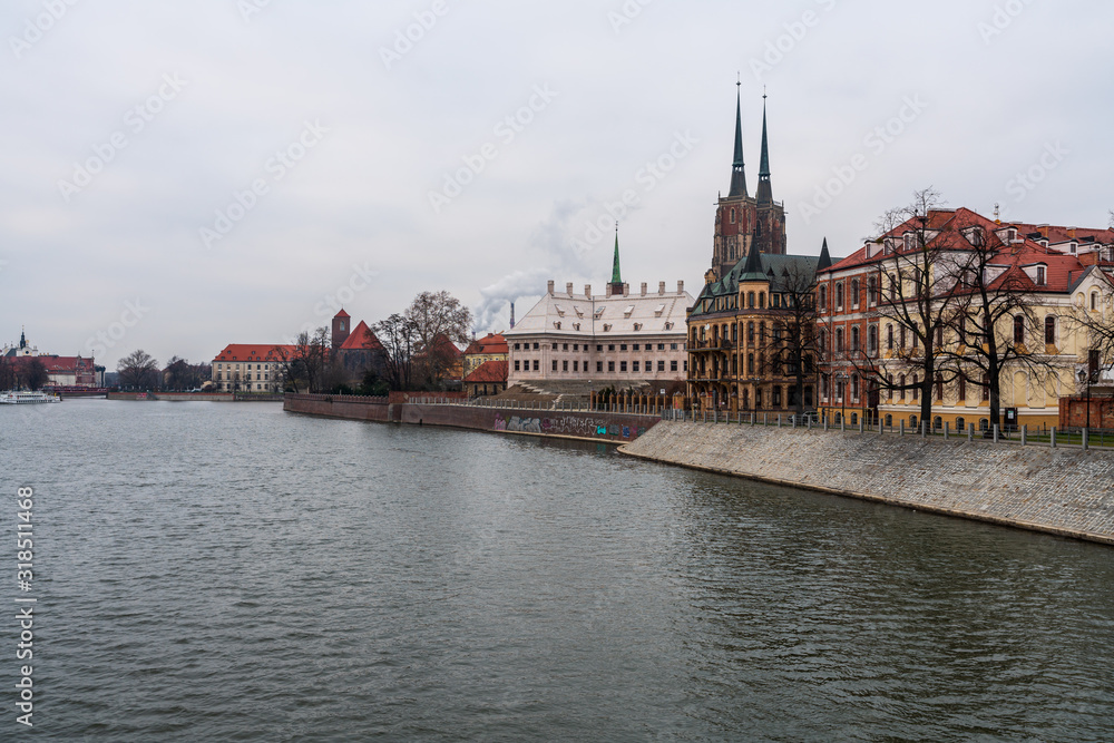 View of the streets and architecture of the city of Wroclaw, the historic capital of Lower Silesia.
