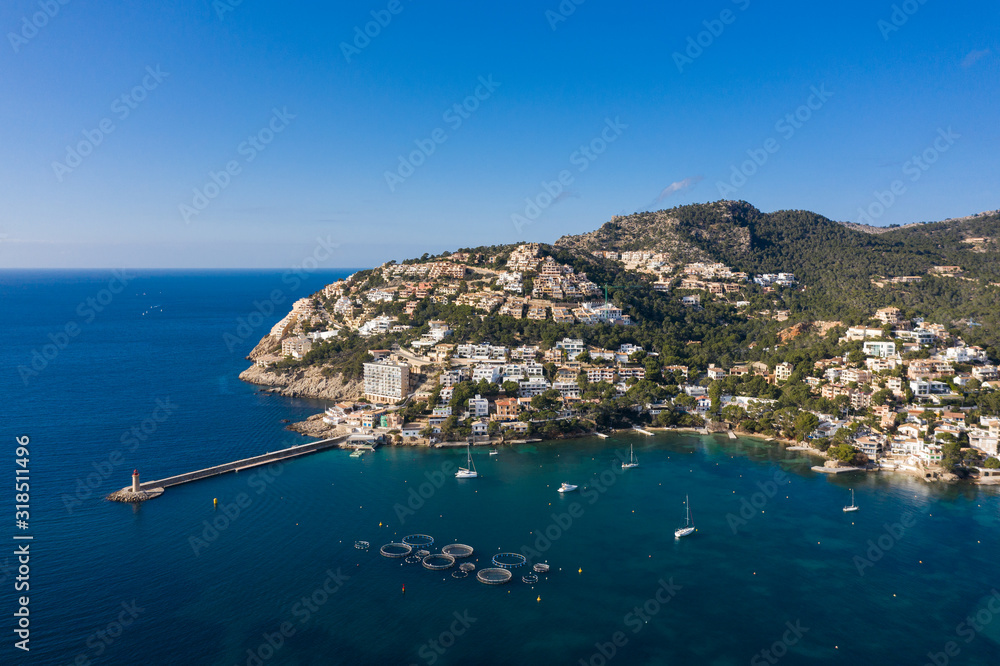 Aerial view of the houses on the hill in port of Andratx