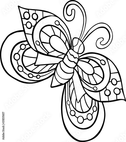butterfly wings anti stress coloring monochrome graphic page book illustration baby vector isolate