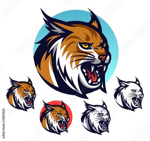 Angry lynx head emblem Fototapet