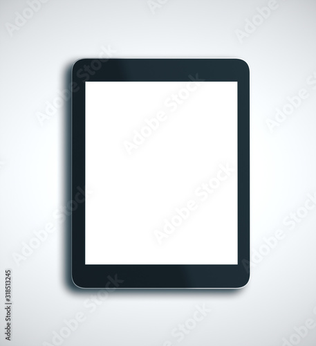 Digital tablet with blank screen on white background