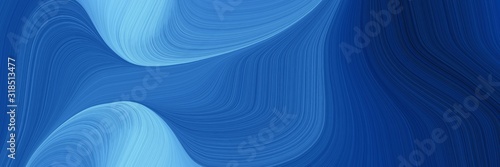dynamic horizontal banner with strong blue, sky blue and very dark blue colors. dynamic curved lines with fluid flowing waves and curves © Eigens