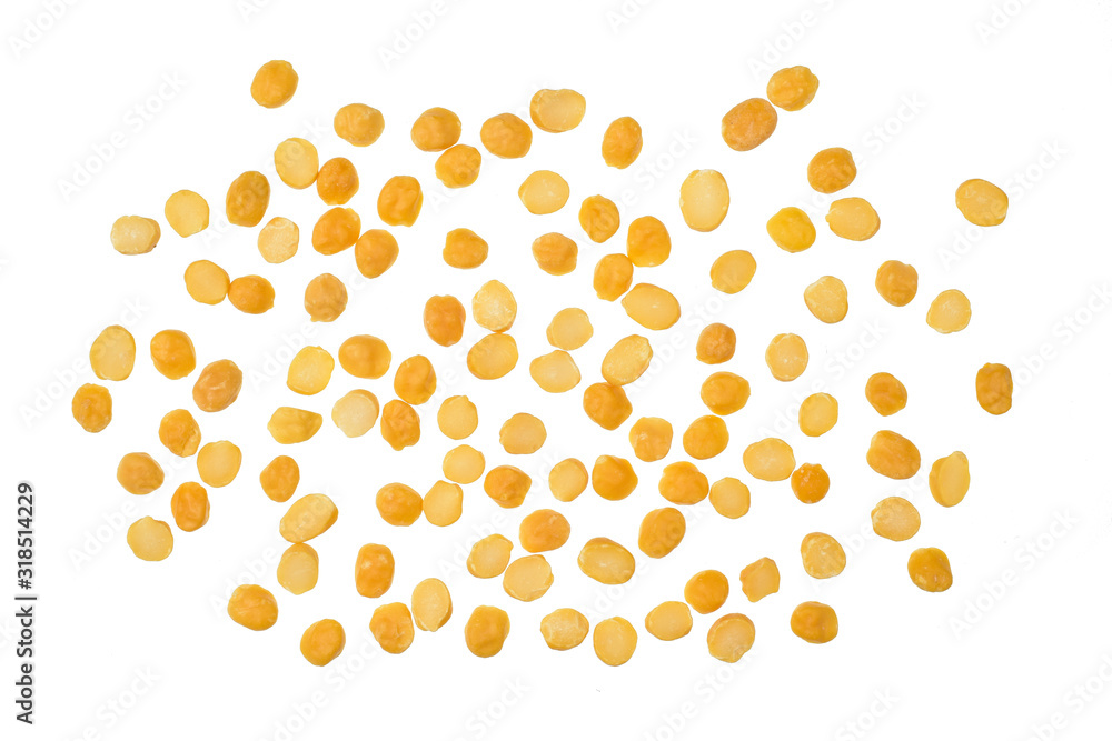 uncooked chana daal scattered on white background, clipping path uncooked chana daal scattered on white background, clipping path