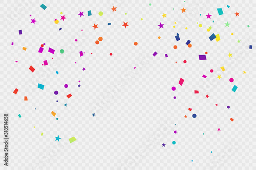 Colorful Confetti Star On Transparent Background. Celebration & Party. Vector Illustration