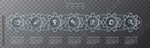 Vector infographic design UI template transparent glass gear wheel and icons