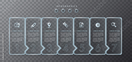 Vector infographic design UI template transparent glass labels and icons